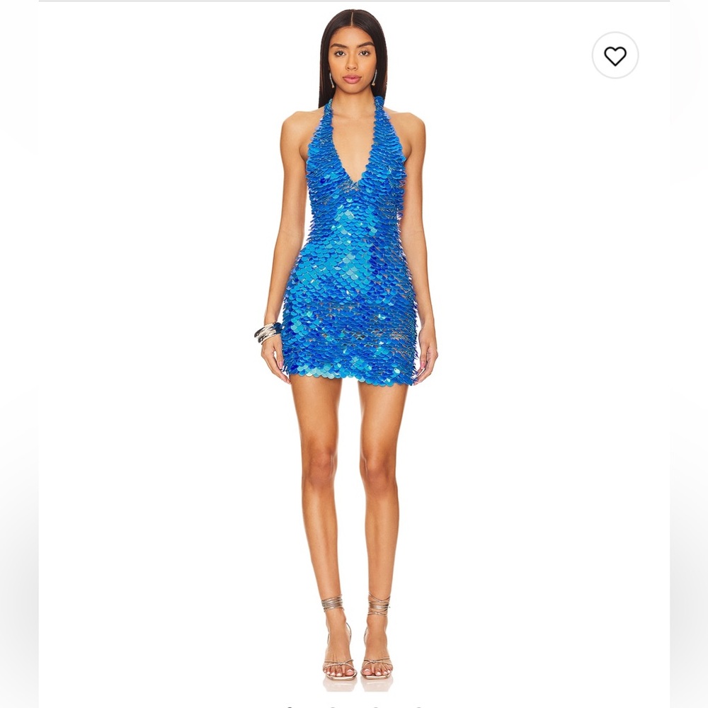 My Beachy Side Blue Sequin Halter Dress Brand New